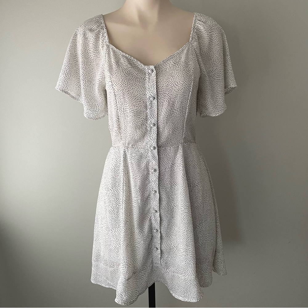 Sienna Sky Micro Polka Dot Mini Day Dress Front Button Cottagecore French Girl